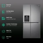 LG 630 Litres 3 Star Frost Free Side by Side Door Smart Wifi Enabled Refrigerator with Multi Air Flow (GL-L257CPZ3, Shiny Steel) - Image 2