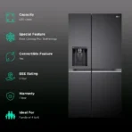 LG 630 Litres 3 Star Frost Free Side by Side Door Smart Wifi Enabled Refrigerator with Multi Air Flow (GL-L257CMC3, Matt Black) - Image 2