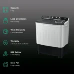 SAMSUNG 9 kg 5 Star Semi Automatic Washing Machine with Hexa Storm Pulsator (WT90C4260GG/TL, Light Grey) - Image 2