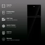 Haier 268 Litres 2 Star Frost Free Double Door Convertible Refrigerator with Turbo Icing (HRF-3182PKG-P, Black Glass) - Image 3