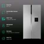 Haier 596 Litres 3 Star Frost Free Side by Side Door Smart Wifi Enabled Convertible Refrigerator with Deo Fresh Technology (HRS-682SWDU1, Shiny Steel) - Image 2