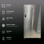 Haier 190 Litres 2 Star Direct Cool Single Door Refrigerator with Diamond Edge Freezing Technology (HRD-2102BNS-P, Nickel Steel) - Image 2
