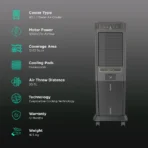 Havells Zurii 40 Litres Tower Air Cooler with Dust Filter Net (Low Water Alarm, Black & Grey) - Image 2