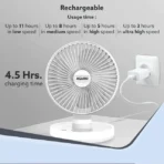 AGARO Alpha 3 Blade Rechargeable Personal Mini Fan (Copper Brushless Motor, White) - Image 3