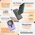 ambrane Aerosync PB 12 10000 mAh 22.5W Fast Charging Power Bank (1 Type A Port, 1 Type C Port, Rubberized Coating, Wireless Charging, Black) - Image 2