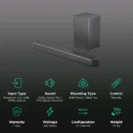 PHILIPS TAB5309/94 240W Bluetooth Soundbar with Remote (Dolby Digital Plus, 2.1 Channel, Dark Grey) - Image 2