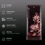 LG 210 Litres 5 Star Direct Cool Single Door Refrigerator with Auto Smart Connect (GL-D231ASMU, Scarlet Marvel) - Image 2