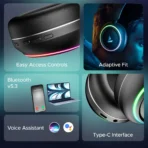 boAt Rockerz 480 Bluetooth Over Ear Headphone with Mic (60 Hours Playtime, Over Ear, Black Sabre) - Image 3