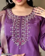 Embroidered Kurta With Printed Dupatta And pent - Image 3