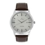 Mens Watch Classic Analog Watch with White Dial, Leather Strap, Roman Numerals, Date Display (AA1104/249)