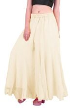 Kicha Regular Loose Fit Solid Colour Georgette Flared Sharara Mid Rise Palazzo for Women (Off-White-Small) - Image 3