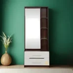 CASPIAN Engineered Wood Single Door Wooden Vanity Dressing Table (Brown & White) | Pre-Assembled Furniture with Mirror | Makeup & Accessories Storage Organizer with 4 Shelves & 2 Drawer (AA1104/226) - Image 6