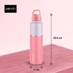 Perch Magic ISI Certified Stainless Steel Water Bottle 1 Ltr | With Dual Cap and Straw Cleaner | Single-Wall Fridge Bottle | BPA Free | Compact & Easy to Carry | For Travel, Gym, School - Pink[AA1098\6] - Image 2