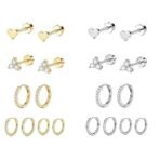 SANNIDHI® 5 Pairs Earrings Set for Women Girls Stylish Hypoallergenic Surgical Flat Back Stud Earring Stainless Steel Cartilage Earrings Combo for Multiple Piercing