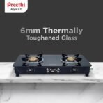 Preethi Alya Glass Top Gas Stove | 2 Burners I Lifelong Free Service I 5-Year Warranty I ISI Certified I 6mm Toughened Glass I Heavy Duty Brass Burners - Image 2