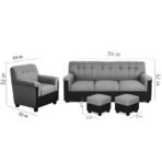FURNY Woodswave 5 Seater Fabric 3+1+1+2 Puffy Sofa Set for Living Room (Grey-Black Color- Velvet Fabric) (AA1104/162) - Image 6