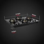 BLOWHOT Pluton 4 Burner Battery Operated Hybrid Gas Hob Top Heavy Brass Burners With Brass Base 70cm Toughened Glass Top, One 100mm Triple Ring, Two 90mm Double Ring, One 70mm Brass Burner - Black[AA1098/38] - Image 2