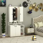 Anikaa Opulex Engineered Wood Dressing Table with Mirror Cabinet, LED Lights, Storage Shelves & Back Panel - Wall Mounted Makeup Vanity & Organizer for Bedroom -(White) DIY Installation (AA1104/221)