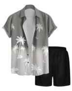 Stylish Men's Hawaiian Co-ord Set | Palm Tree Printed Shirt with Black Shorts | Summer Beach Outfit