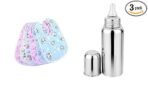 BabyGo Combo Pack | Waterproof Cotton Feeding Bibs Set of 6 + 150ml Stainless Steel Feeding Bottle, Soft, Washable, Reusable & Comfortable Baby Feeding Bibs for Infants & Toddlers | Multicolor