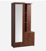 CASPIAN Engineered Wood 1 Door Wardrobe (Rainforest Brown) | Pre Assembled Furniture with Mirror & Vanity Dressing Table | Cupboard/Almirah for Bedroom Clothes Storage Organizer with 5 Shelves (AA1104/239) - Image 4
