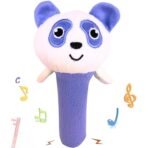 Storio Baby Premium Plush Soft Panda Face Rattle Soft Toy with Squeeze Handle for Squeaky Sound, Multicolor