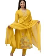 Women's Cotton Embroidery Straight Kurti with Pant Set