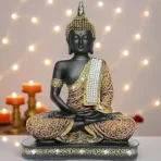 Global Grabbers New Limited Edition 25 Centimetre Meditating Sitting Buddha Idol Statue showpiece Home Decor Decoration Items for Living Room and Gifts (1, Orange Black)