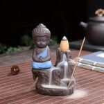 Craftvatika Meditating Monk Buddha Smoke Backflow Cone Incense Holder Showpiece For Office Desk,Living Room,Home Decor Decoration Gift Items,Buddha Smoke Fountain For Home Decor - Multicolor