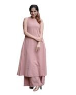 Women's Cotton Plain Flared Sleeveless Kurta with Palazzo (Pink-L)  Import as Dropshipping