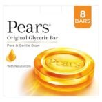 Pears Original Glycerin Soap Bar - Pure & Gentle Glow | With 98% Pure Glycerin | For Hydration & Glow | With Plant Based Cleanser for Skin & Body | Paraben-free | 125gms x 8