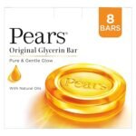 Pears Original Glycerin Soap Bar - Pure & Gentle Glow | With 98% Pure Glycerin | For Hydration & Glow | With Plant Based Cleanser for Skin & Body | Paraben-free | 125gms x 8(AA1103/7)