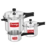 Prestige 2 Litre + 3 Litre + 5 Litre Aluminium Popular Max Outer Lid Pressure Cooker Combo with 2 Lids | Gas & Induction Compatible | Visual Pressure Indicator | Gasket Release Sys | 5Y Warranty | ISI