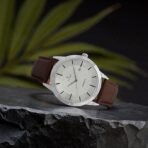 Mens Watch Classic Analog Watch with White Dial, Leather Strap, Roman Numerals, Date Display (AA1104/249) - Image 4
