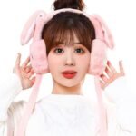 Darnex Women Winter Plush Earmuffs Moving Bunny Ear Warmer for Kids Girls Boys Woolen Winproof Foldable Knitted Ear Muffs | Freesize. (Pink)