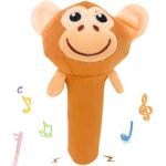 Storio Premium Plush Soft Monkey Face Rattle Soft Toy with Squeeze Handle for Squeaky Sound