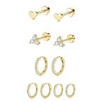 SANNIDHI® 5 Pairs Earrings Set for Women Girls Stylish Hypoallergenic Surgical Flat Back Stud Earring Stainless Steel Cartilage Earrings Combo for Multiple Piercing