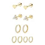 SANNIDHI® 5 Pairs Earrings Set for Women Girls Stylish Hypoallergenic Surgical Flat Back Stud Earring Stainless Steel Cartilage Earrings Combo for Multiple Piercing