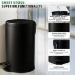 Robustt Dustbin with Pedal - 5L | Black Stainless Steel trash can | 7 Inch (W) x 10 Inch (H) | Small Trash Can for Bathroom, Bedroom, Toilet, and Kitchen � Durable & Corrosion-Resistant - Pack of 2[AA1100/113] - Image 2