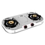MILTON Royal Stainless Steel LPG Gas Stove 2 Burners | ISI Certified Manual Ignition 2 Burner Gas Stove | 360 Degree Nozzle | High Powered Brass Burners | 1 Year Manufacturer's Warranty