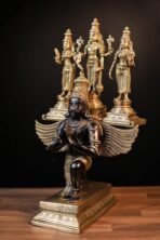 Lord Vishnu on Garuda with Bhudevi & Sridevi Brass Idol, Laksminarayana Statue for Home Decor(AA1103/110) - Image 3