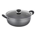 Amazon Solimo Non-Stick Kadhai With Glass Lid | 26 Cm | 4 L | Hammerstone Finish | 3 Coat, 2.9 Mm Thickness|Black(AA1103/92)