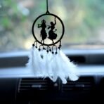 M H Villa Radha-Krishna Dream Catcher for Rearview Charm, Spiritual Car Decoration Items Interior Accent, Elegant Car Hanging Accessories Interior for Positive Vibes, Stylish Car Mirror Hanging Gift