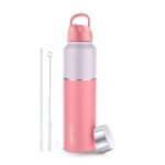 Perch Magic ISI Certified Stainless Steel Water Bottle 1 Ltr | With Dual Cap and Straw Cleaner | Single-Wall Fridge Bottle | BPA Free | Compact & Easy to Carry | For Travel, Gym, School - Pink[AA1098\6]