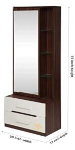 CASPIAN Engineered Wood Single Door Wooden Vanity Dressing Table (Brown & White) | Pre-Assembled Furniture with Mirror | Makeup & Accessories Storage Organizer with 4 Shelves & 2 Drawer (AA1104/226) - Image 2