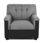 FURNY Woodswave 5 Seater Fabric 3+1+1+2 Puffy Sofa Set for Living Room (Grey-Black Color- Velvet Fabric) (AA1104/162) - Image 2