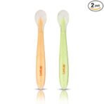 LuvLap Baby Feeding Spoon Set Of 2 With Ultra Supple 100% Silicone Tip,Bpa Free Material With Food Grade Silicone Tip,Self Feeding Utensil,Baby Weaning Spoon For Kids 4 Months+(Green&Pink),16 Cm