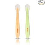 LuvLap Baby Feeding Spoon Set Of 2 With Ultra Supple 100% Silicone Tip,Bpa Free Material With Food Grade Silicone Tip,Self Feeding Utensil,Baby Weaning Spoon For Kids 4 Months+(Green&Pink),16 Cm
