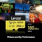 Lexar (256GB & 128GB) Professional Gold Micro SD Card, UHS-II, C10, U3, V60, A1, Full HD, 4K, Up to 280/180 MB/s microSDXC Memory Card, for Drones, Action Cameras (AA1102/3) - Image 2
