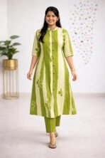Woman's Floral Print A-line Rayon Kurti with Pant Set - Image 2